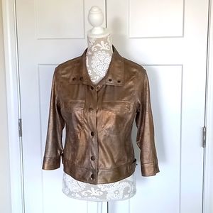 Ruby Rd. Metallic Copper Distressed Faux Leather Jacket Size 10P